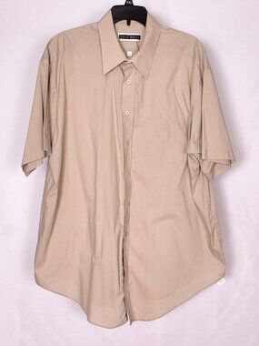 John Weitz Man's Button Up Short Sleeve Tan Dress Shirt Size 18 1/2